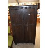 VINTAGE PANELLED OAK CUPBOARD WITH CARVED DECORATION, WIDTH APPROX 86CM