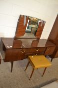 1960S MEREDEW MIRROR BACK DRESSING TABLE AND MATCHING RETRO STOOL, APPROX 153CM LONG