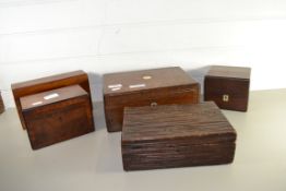 FIVE WOODEN BOXES INCLUDING A TEA CADDY