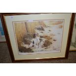 LARGE FRAMED STEPHEN TOWNSEND DOG PRINT, WIDTH APPROX 81CM