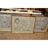 SET OF THREE FRAMED REPRODUCTION SAXTON MAPS OF NORTHAMPTONSHIRE, KENT AND CAERNARVONSHIRE, EACH