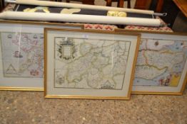 SET OF THREE FRAMED REPRODUCTION SAXTON MAPS OF NORTHAMPTONSHIRE, KENT AND CAERNARVONSHIRE, EACH