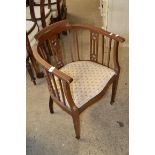 EDWARDIAN UPHOLSTERED TUB CHAIR WITH STRUNG DECORATION, WIDTH APPROX 54CM MAX