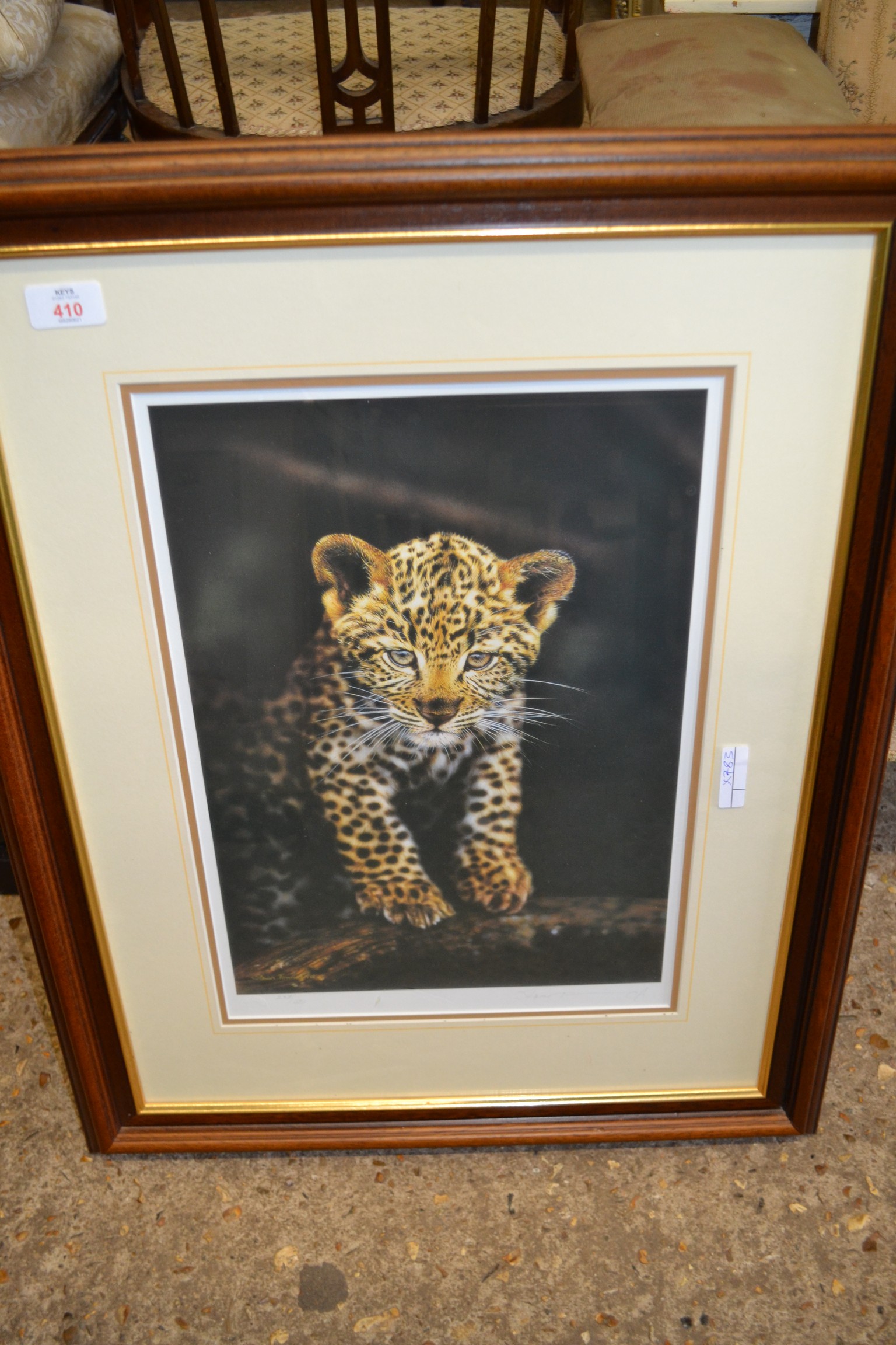 FRAMED STEPHEN TOWNSEND SIGNED PRINT OF A LEOPARD CUB, APPROX 55CM WIDE