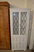 LEADED GLAZED PAINTED WOOD CORNER CABINET, APPROX 69CM MAX