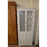 LEADED GLAZED PAINTED WOOD CORNER CABINET, APPROX 69CM MAX