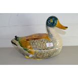 LARGE POTTERY TUREEN MODELLED AS A DUCK