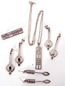 Carrick "Rennie Macintosh" series 925 pendant and matching brooch together with three pairs of