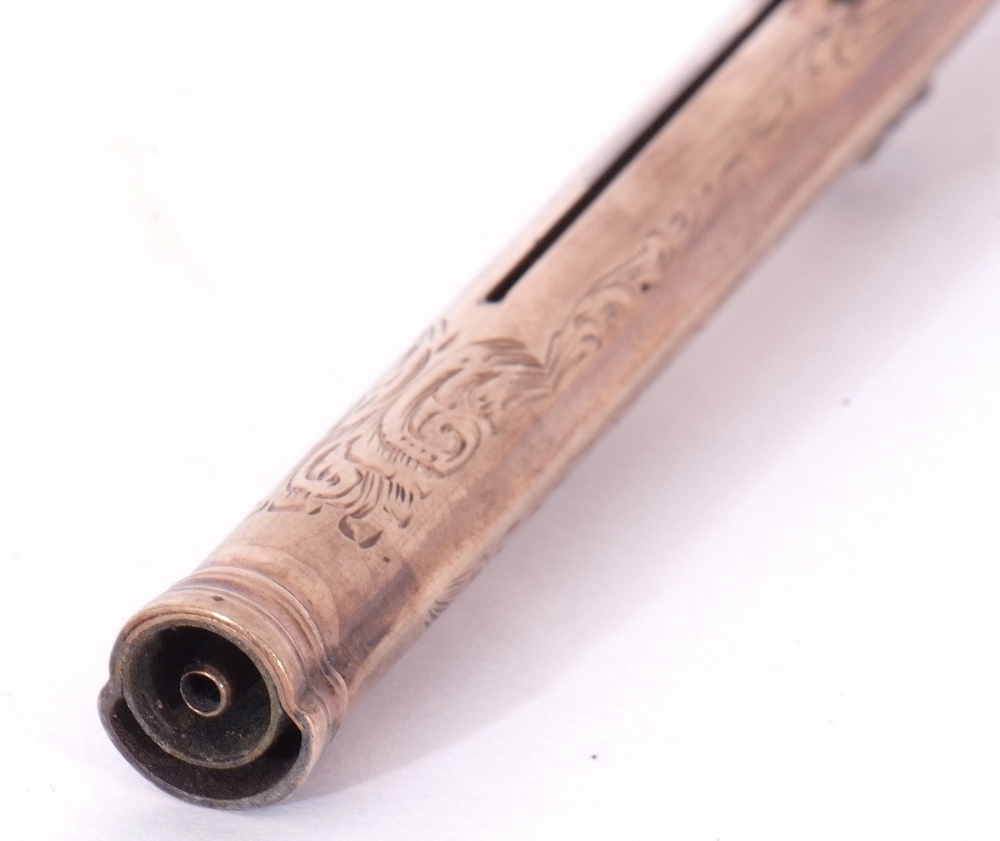 Antique Victorian gold filled mechanical slide pen, floral engraved, barrel with an inlaid - Image 3 of 8