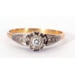 Antique single stone diamond ring, the round brilliant cut diamond 0.15ct approx, four claw set in a