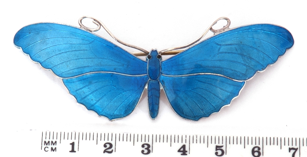 Sterling and enamel large butterfly brooch, the outstretched wings and body enamelled in a blue - Image 4 of 4