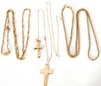 Mixed Lot: 2 9ct gold cross pendants, one suspended from a 9ct stamped fine trace chain, 2.2gms,