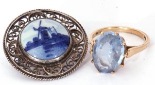 Mixed Lot: 9ct gold blue and paste set dress ring, the oval faceted multi-claw set and raised in a