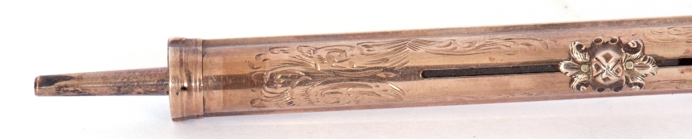 Antique Victorian gold filled mechanical slide pen, floral engraved, barrel with an inlaid - Image 7 of 8