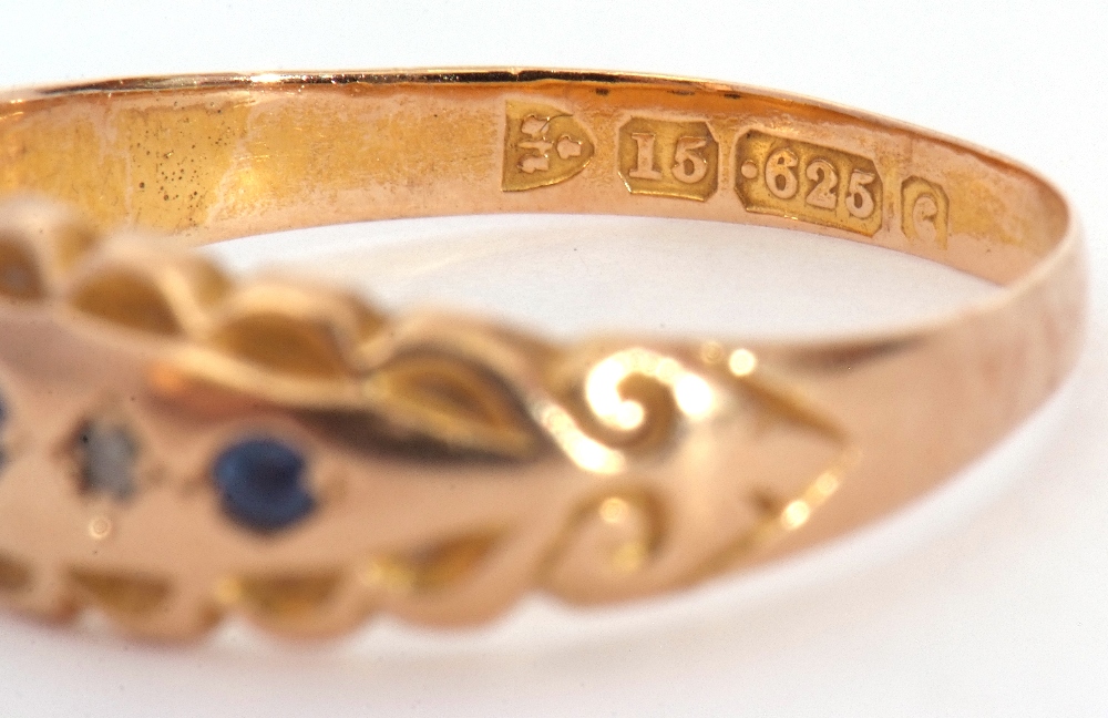 Edwardian 15ct gold, sapphire and diamond ring, alternate set with small graduated sapphires and two - Image 8 of 8