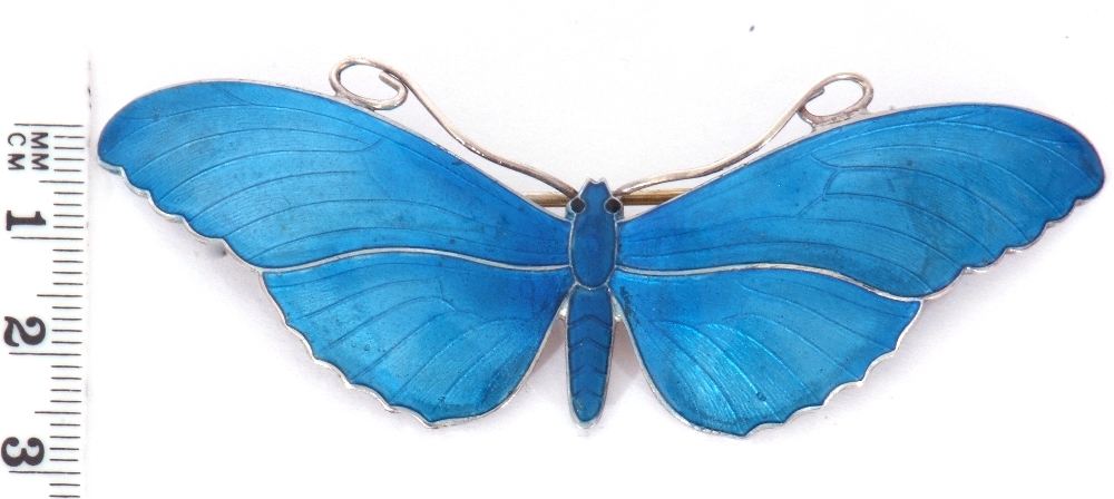 Sterling and enamel large butterfly brooch, the outstretched wings and body enamelled in a blue - Image 3 of 4