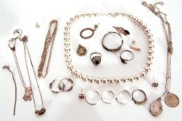 Mixed Lot: mainly white metal jewellery to include a bead necklace, a locket and chain, cross and