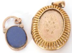 Mixed Lot: Victorian gold filled hinged large oval locket, 45 x 40mm (a/f), together with an antique