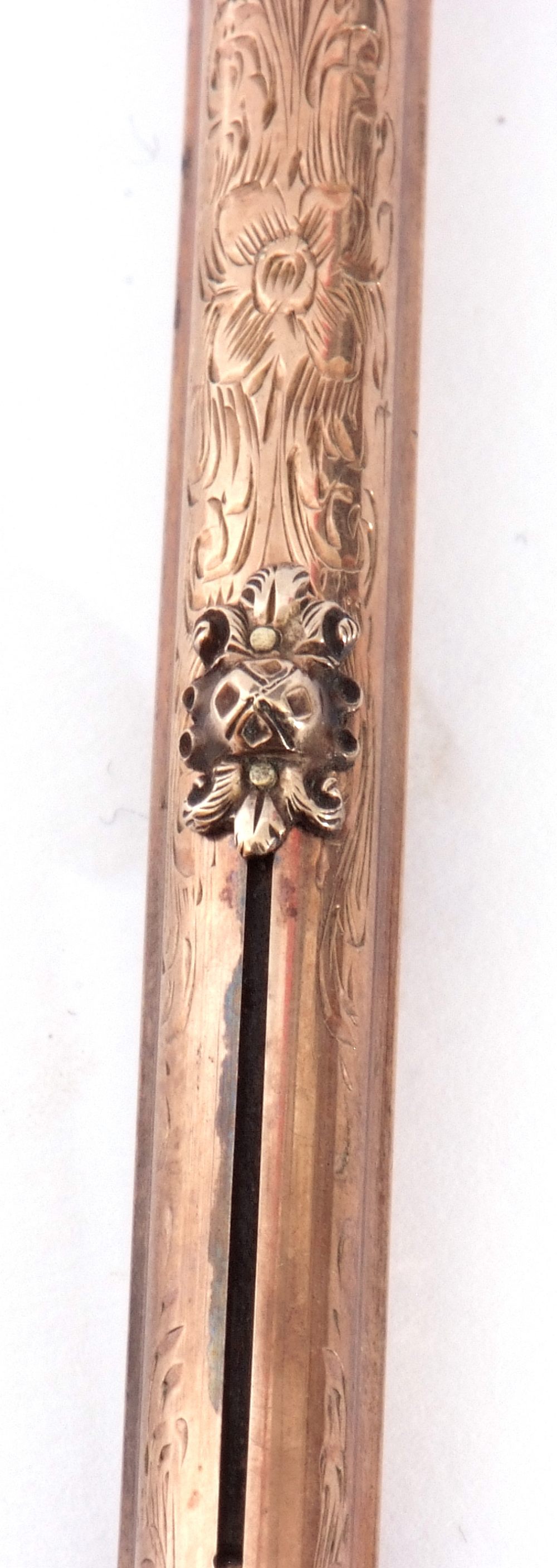 Antique Victorian gold filled mechanical slide pen, floral engraved, barrel with an inlaid - Image 4 of 8