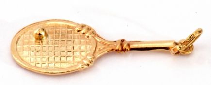 750 marked tennis racket and ball pendant charm, 30mm long, 2.2gms