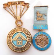 Masonic interest, a silver gilt jewel or medallion, Percy Lodge No 198, suspended from a 1944