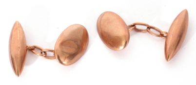 Pair of antique 9ct gold cuff links of oval and torpedo links, joined by chain fittings, 5.8gms