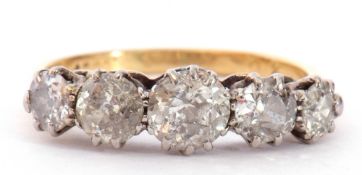 Five stone diamond ring, featuring five graduated round old brilliant cut diamonds, 1.50ct approx,