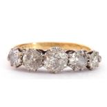 Five stone diamond ring, featuring five graduated round old brilliant cut diamonds, 1.50ct approx,