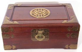 Chinese wood and brass mounted jewellery box (void), 30 x 19 x 12cm