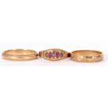 Mixed Lot: Victorian 9ct gold ruby and seed pearl ring, alternate set with two oval rubies and three