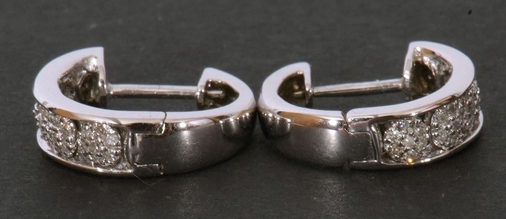 Pair of modern precious metal small diamond set hoop earrings, hinged with post fittings, stamped - Image 4 of 8