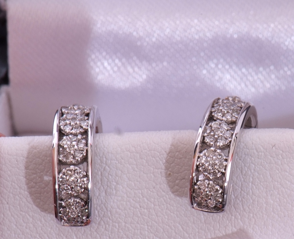 Pair of modern precious metal small diamond set hoop earrings, hinged with post fittings, stamped - Image 8 of 8