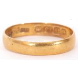 22ct gold plain polished design wedding ring, Birmingham 1938, size O, 2.8gms