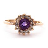 Modern 9ct gold amethyst and paste set cluster ring, size S