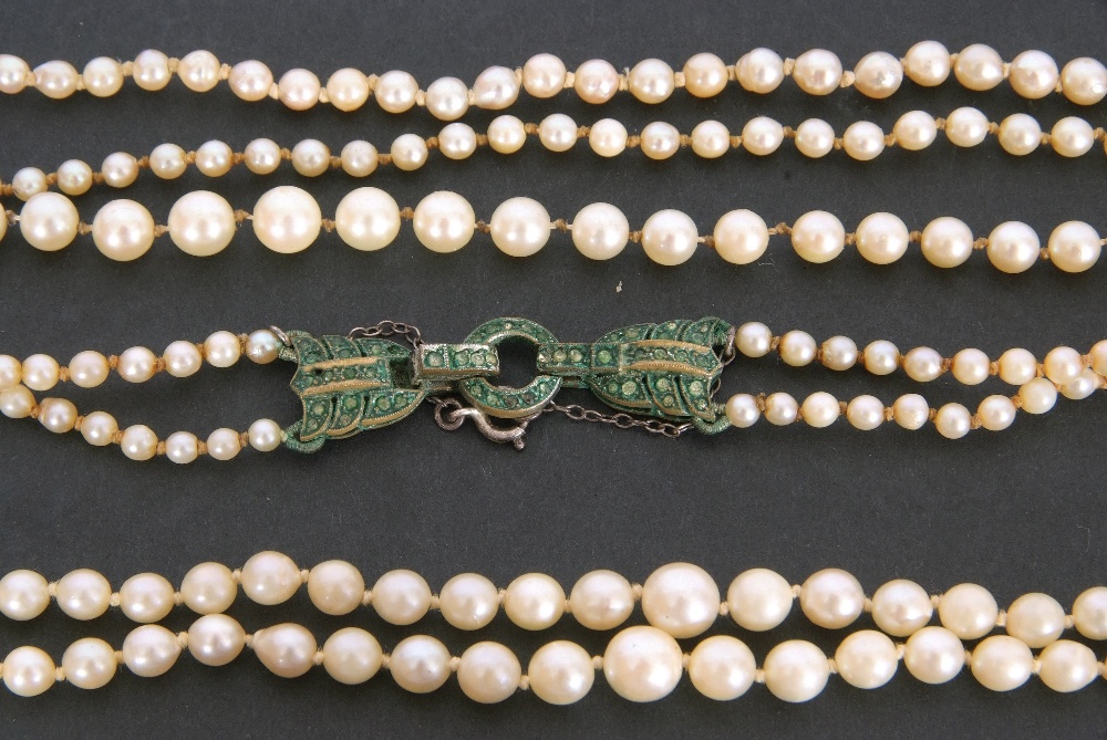 Mixed Lot: single row of graduated cultured pearls with a sterling silver clasp, a similar row of - Image 2 of 3