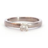 Precious metal single stone diamond ring featuring a round brilliant cut diamond, 0.20ct approx,