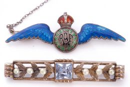 Mixed Lot: sterling and enamel RAF wings brooch, together with a 935 stamped open work brooch,