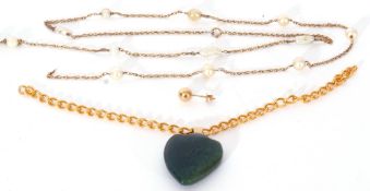 Mixed Lot: 9ct stamped necklace interspersed with small cultured and freshwater pearls (broken), a