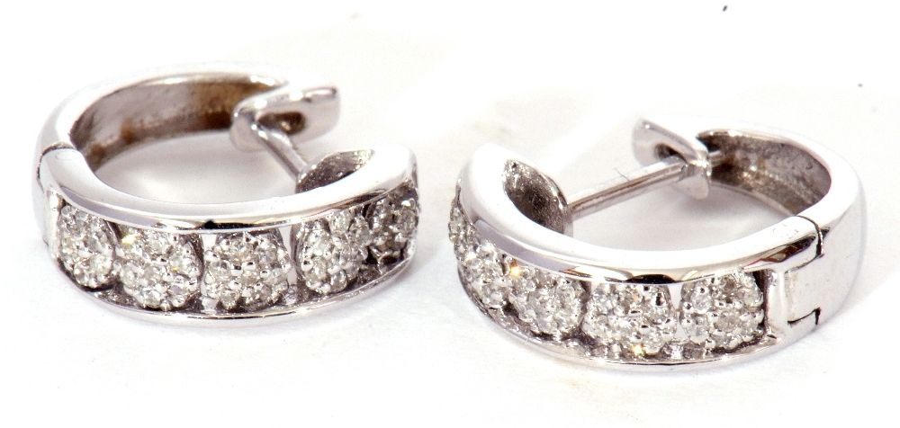 Pair of modern precious metal small diamond set hoop earrings, hinged with post fittings, stamped - Image 2 of 8