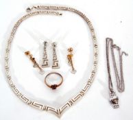 Mixed Lot: modern 925 stamped pierced link necklace, Grecian key design and matching earrings, a