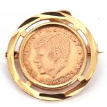 Vintage John F Kennedy In Memoriam coin, framed in a 585 stamped pendant/brooch mount, 3.2gms g/w