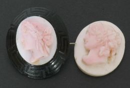 Mixed Lot: two vintage pink glass cameos, both depicting Bacchanalian ladies, one in a jet