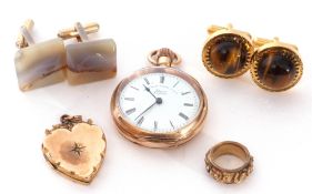 Mixed Lot: gold plated fob watch with enamelled dial, the dial signed "Lancashire Watch Co Ltd,