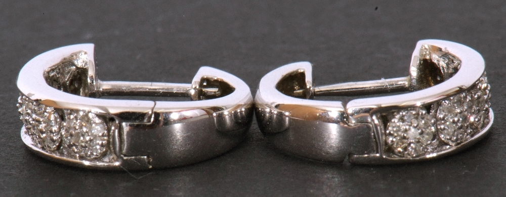 Pair of modern precious metal small diamond set hoop earrings, hinged with post fittings, stamped - Image 5 of 8