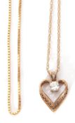 Mixed Lot: modern heart and paste set pendant suspended on a 9ct stamped trace chain, together