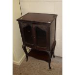 SMALL GLAZED SIDE CABINET WITH CARVED DECORATION, WIDTH APPROX 56CM