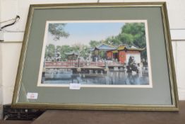 PRINT OF AN ORIENTAL RIVER SCENE