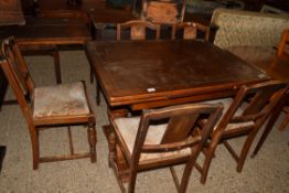 EXTENDING REFECTORY TYPE DINING TABLE, APPROX 106 X 76CM (FOLDED) AND A SET OF MATCHING