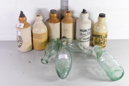QTY OF GLASS BOTTLES AND STONEWARE LEMONADE BOTTLES, SOME LOCAL INTEREST