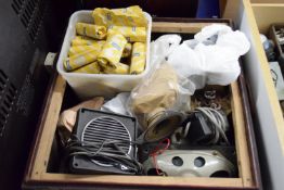 BOX CONTAINING VINTAGE RADIO EQUIPMENT, MICROPHONES, VALVES ETC